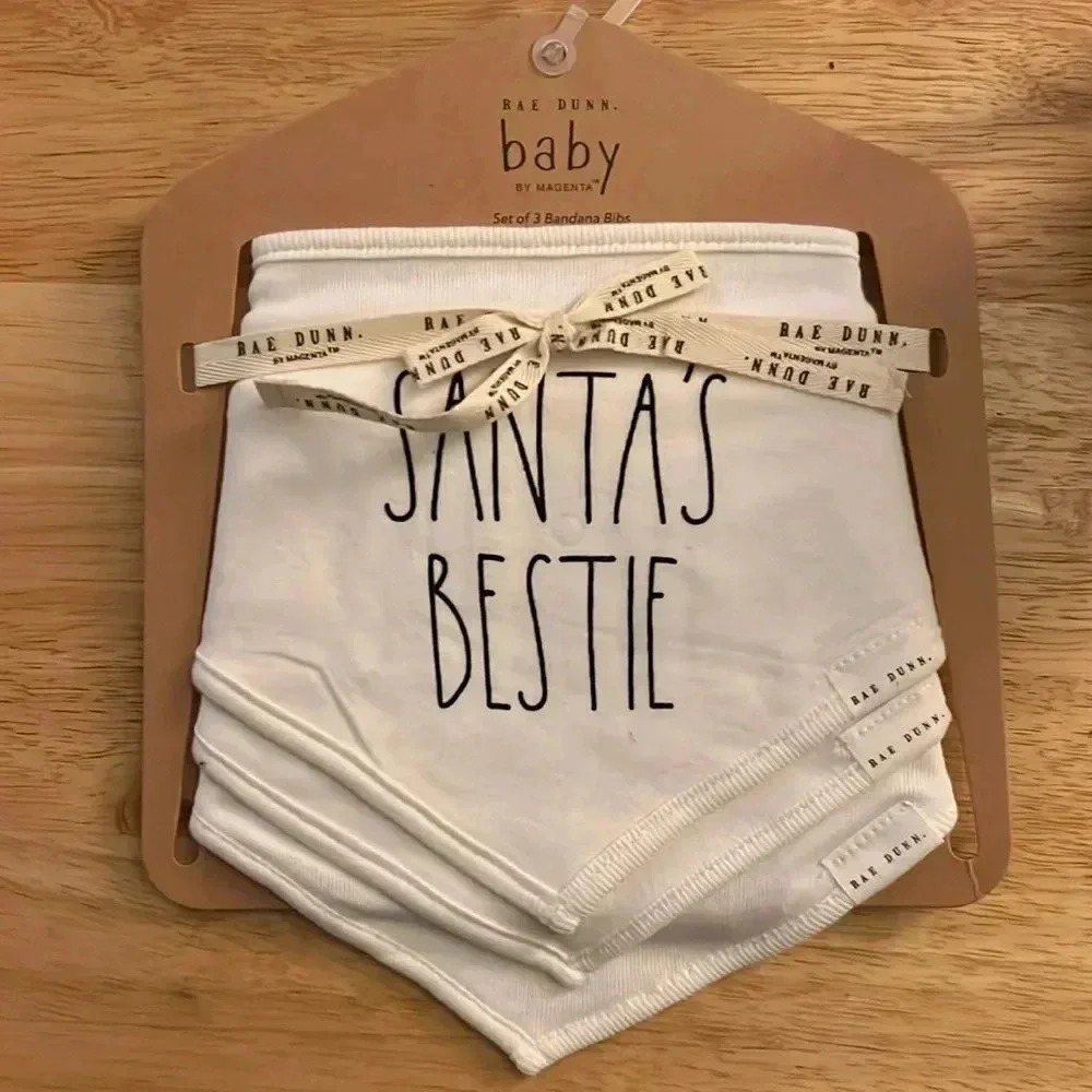 Rae Dunn‎ NWT White Christmas Baby Bandana Bibs (3) - Holidays, Winter, Santa